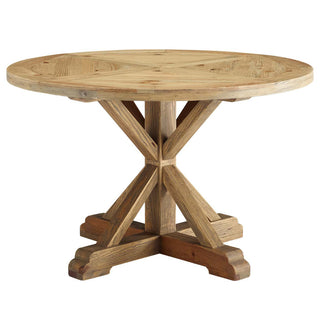 Round Dining Table, Solid Wood, Pedestal Base, 47 Inch, Brown