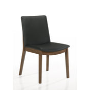 Side Chairs, Set of 2, Black Genuine Leather, Solid Wood Legs