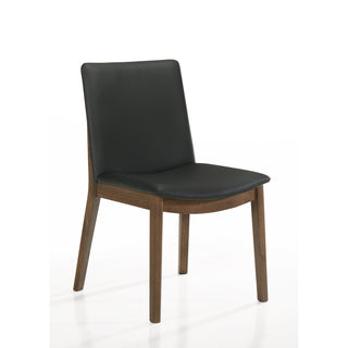 Side Chairs, Set of 2, Black Genuine Leather, Solid Wood Legs