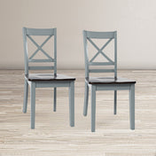 Side Chairs, Set of 2, Solid Acacia Wood, Cross Back, Gray
