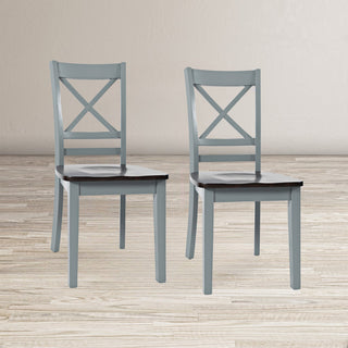 Side Chairs, Set of 2, Solid Acacia Wood, Cross Back, Gray