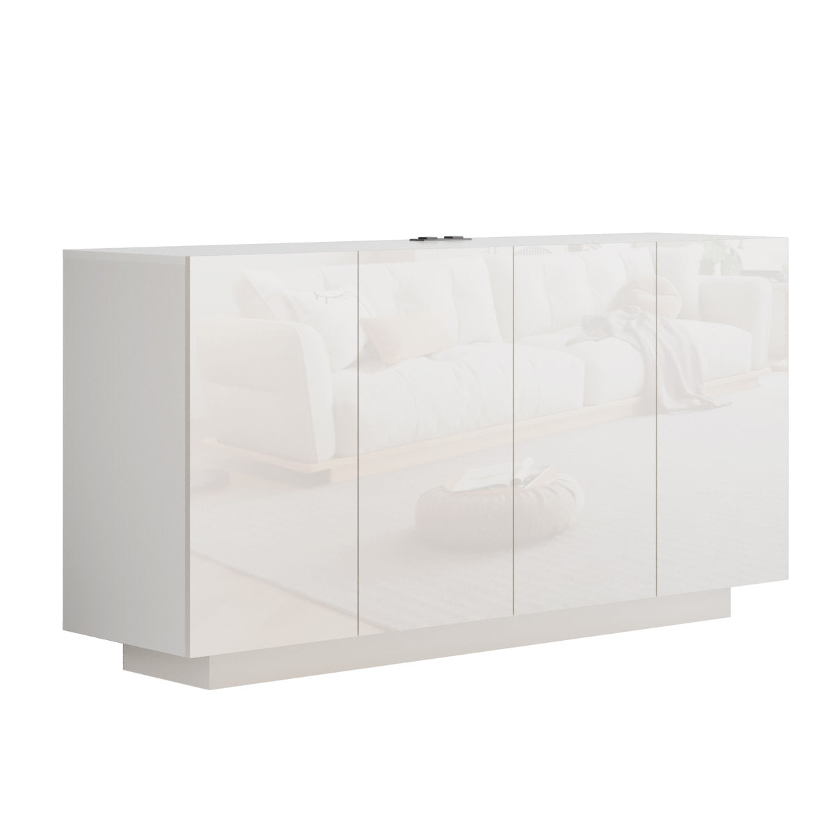 Sideboard, 4 Doors, White Gloss Manufactured Wood, LED Light