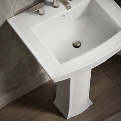 Pedestal Bathroom Sink, Archer, Rectangular, Vitreous China, 8-Inch Centers, White