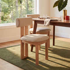 Side Chair, Upholstered Boucle, Ash Wood Frame, Natural Wood Legs