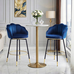 Counter Stools, Set of Two, Blue Velvet Swivel, Black Metal Frame