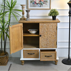 Accent Cabinet, Floral Carved Solid and Manufactured Wood, Wooden Finish