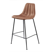 Counter Stools, Set of 4, Umber Brown Faux Leather, Gunmetal Steel Legs