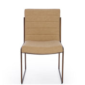 Side Chairs, Set of 2, Faux Leather, Honey, Brushed Nickel Metal Legs
