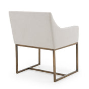 Dining Armchair, Stain-Resistant Fabric, Brushed Brass Metal Base, Silver Gray