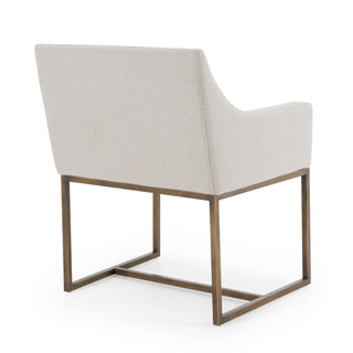 Dining Armchair, Stain-Resistant Fabric, Brushed Brass Metal Base, Silver Gray