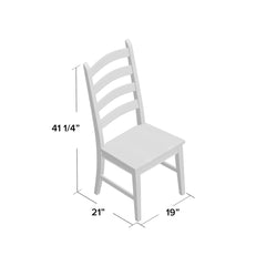 Side Chairs, Set of 2, Solid Rubberwood, Ladder Back, White and Brown