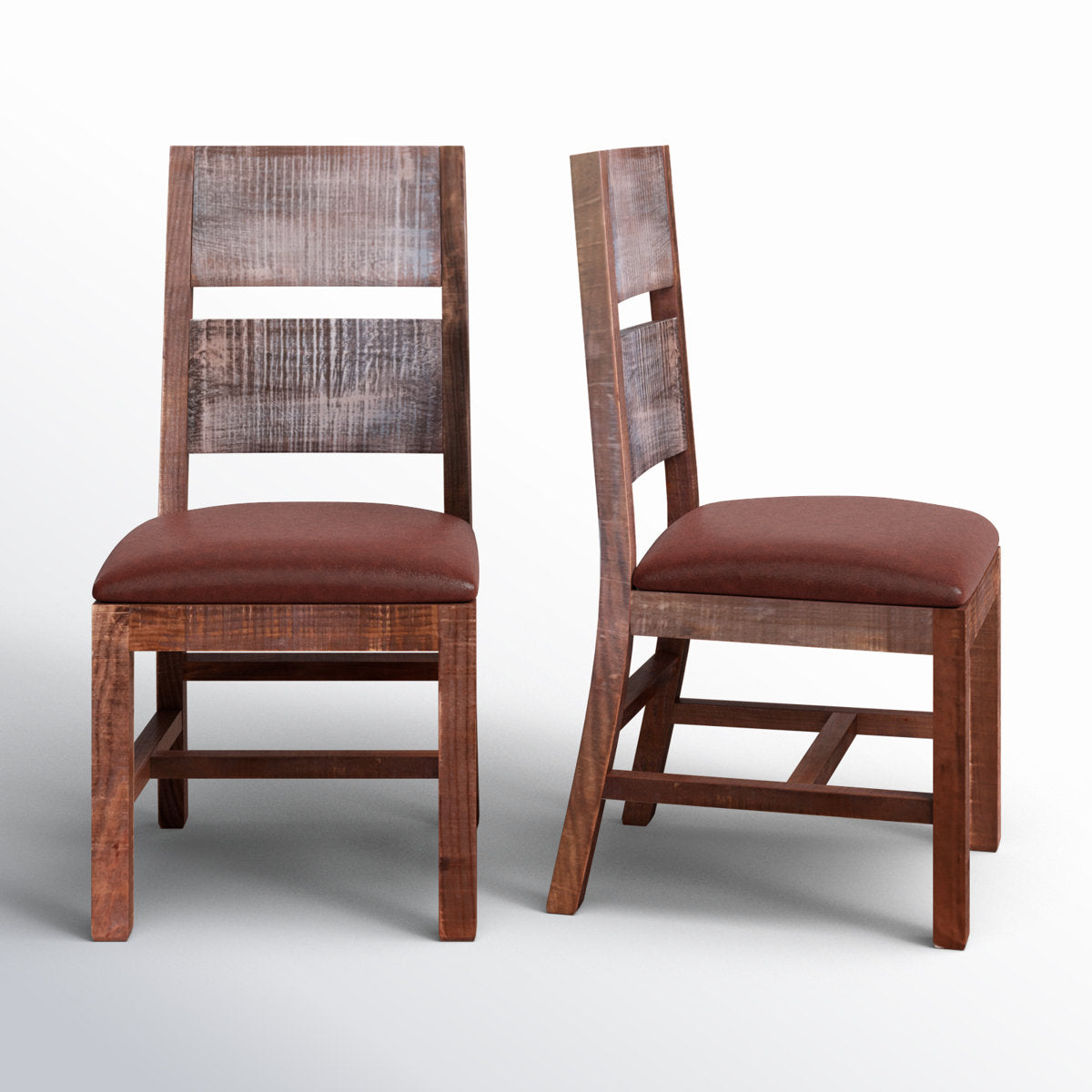 Side Chairs, Set of 2, Solid Pine Wood Frame, Polyester Blend Upholstery