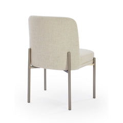 Side Chairs, Set of 2, Off-White Linen Blend, Metal Frame