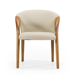 Dining Armchair, Solid Ash Wood Frame, Vegan Leather, Walnut Finish