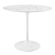 Pedestal Dining Table, White Top, White Metal Pedestal Base, Gloss Finish