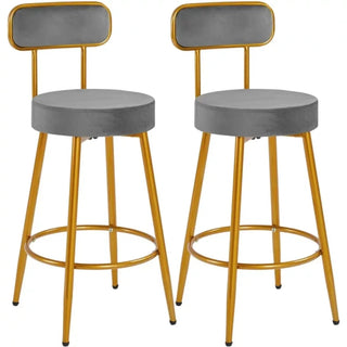 Bar Stools, Set of 2, Dark Gray Velvet, Gold Metal Legs