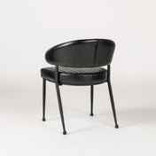 Side Chair, Channel-Tufted Genuine Leather, Black, Metal Legs