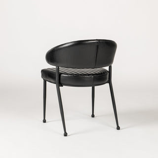 Side Chair, Channel-Tufted Genuine Leather, Black, Metal Legs