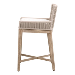 Counter Stool, Solid Mahogany Frame, Rope Back, Upholstered Seat