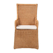Dining Armchair, Woven Rattan Frame, Removable Seat Cushion, Light Honey