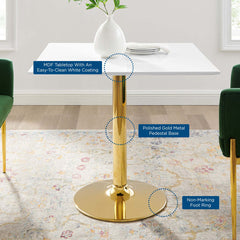 Pedestal Dining Table, 35 Inch Square, White Top, Gold Aluminum Base