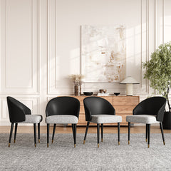 Side Chair, Upholstered Faux Leather, Solid Wood Legs, Black/Gray