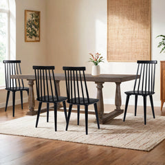 Side Chairs, Set of 4, Solid Rubberwood, Black