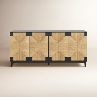 Sideboard, 4 Doors, Solid and Manufactured Wood, Black