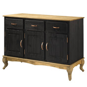 Buffet Cabinet, Solid Pine Wood, 3 Doors, 3 Drawers, Black Wax Finish