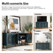 Sideboard, 4 Doors, Solid and Manufactured Wood, 61 Inch, Blue