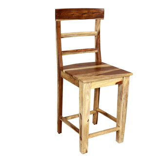 Counter Height Chair, Solid Sheesham Wood, Natural Seat, Brown Base