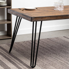 Dining Table, Rectangular, Brown Pine Veneer Top, Black Iron Hairpin Legs