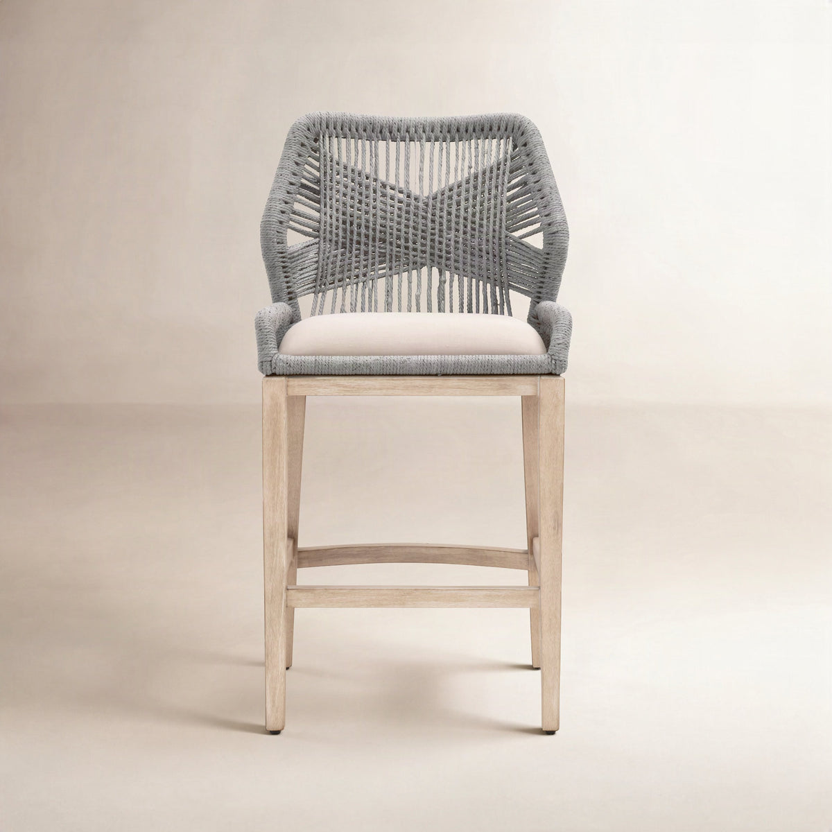 Counter Stool, 26 Inch Seat Height, Platinum Linen Blend Seat, Aluminum Frame
