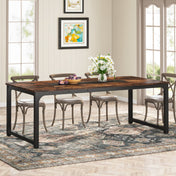 Dining Table, Rustic Brown Manufactured Wood Top, Black Metal Base, 78.7 Inch