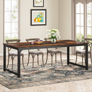Dining Table, Rustic Brown Manufactured Wood Top, Black Metal Base, 78.7 Inch