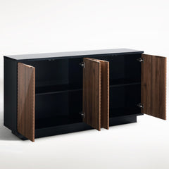 Sideboard Credenza, Manufactured Wood with Adjustable Shelves, Walnut