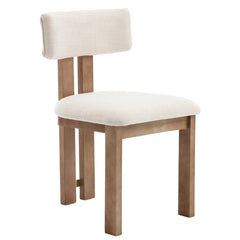 Side Chairs, Set of 2, Linen Beige Upholstery, Brown Solid Wood Frame
