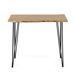 Counter Height Dining Table, Solid Wood Live Edge Top, Natural, Black Iron Legs
