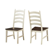 Side Chairs, Set of 2, Solid Rubberwood, Ladder Back, White and Brown