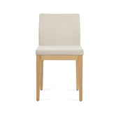 Side Chair, White Faux Leather, Natural Solid Beech Wood Legs