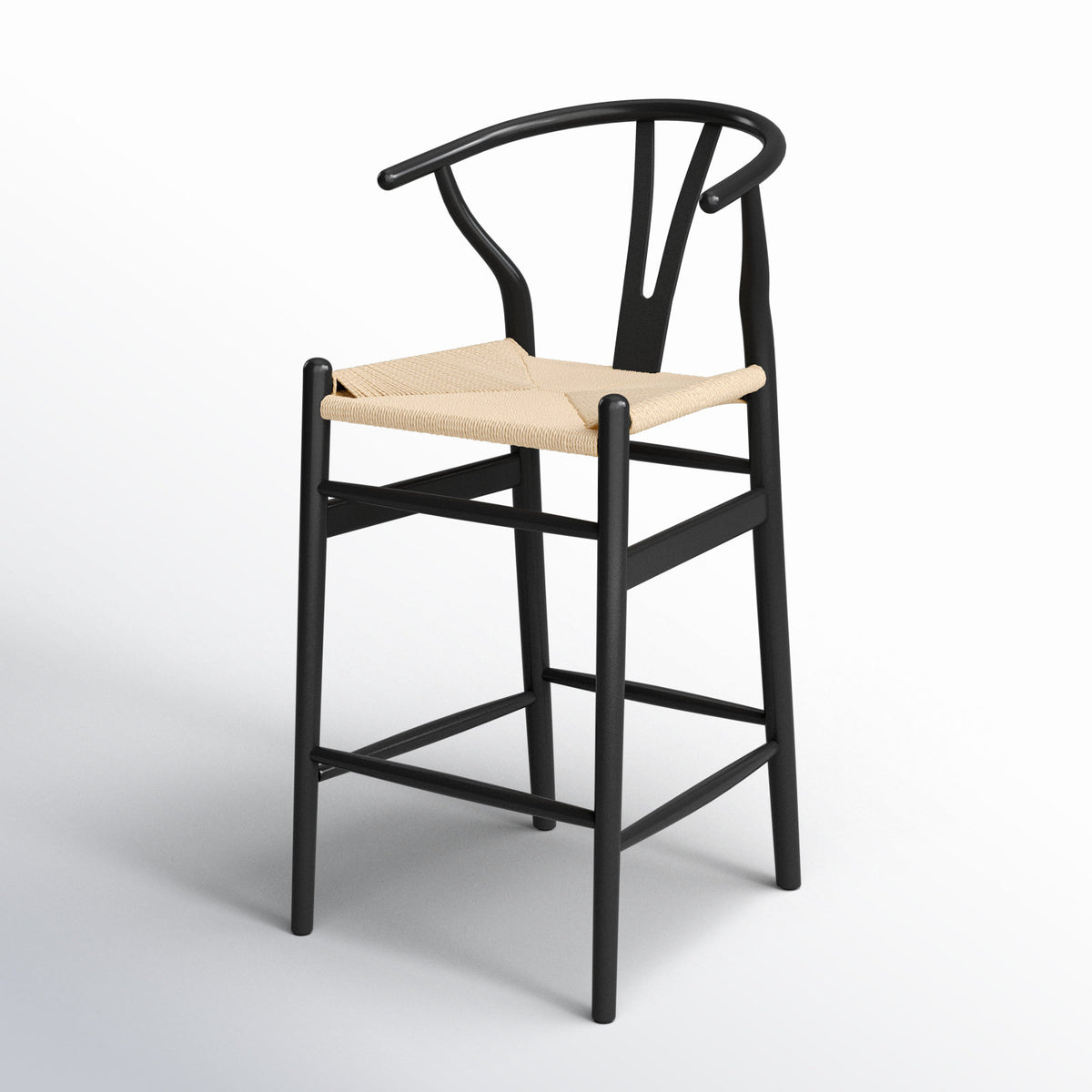 Counter Stool, 26.7 In Seat Height, Solid Wood, Beige and Black