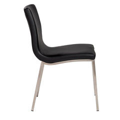 Side Chairs, Set of 2, White Faux Leather, Silver Metal Legs