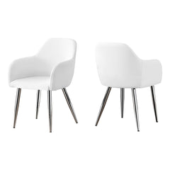 Armchairs, Set of 2, White Faux Leather, Chrome Metal Legs