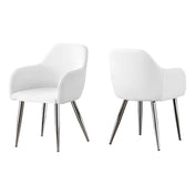 Armchairs, Set of 2, White Faux Leather, Chrome Metal Legs