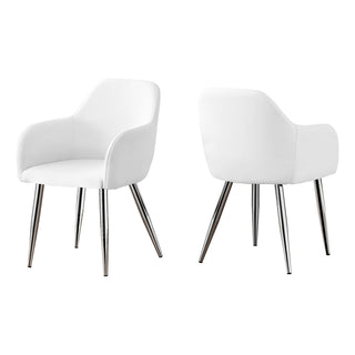 Armchairs, Set of 2, White Faux Leather, Chrome Metal Legs