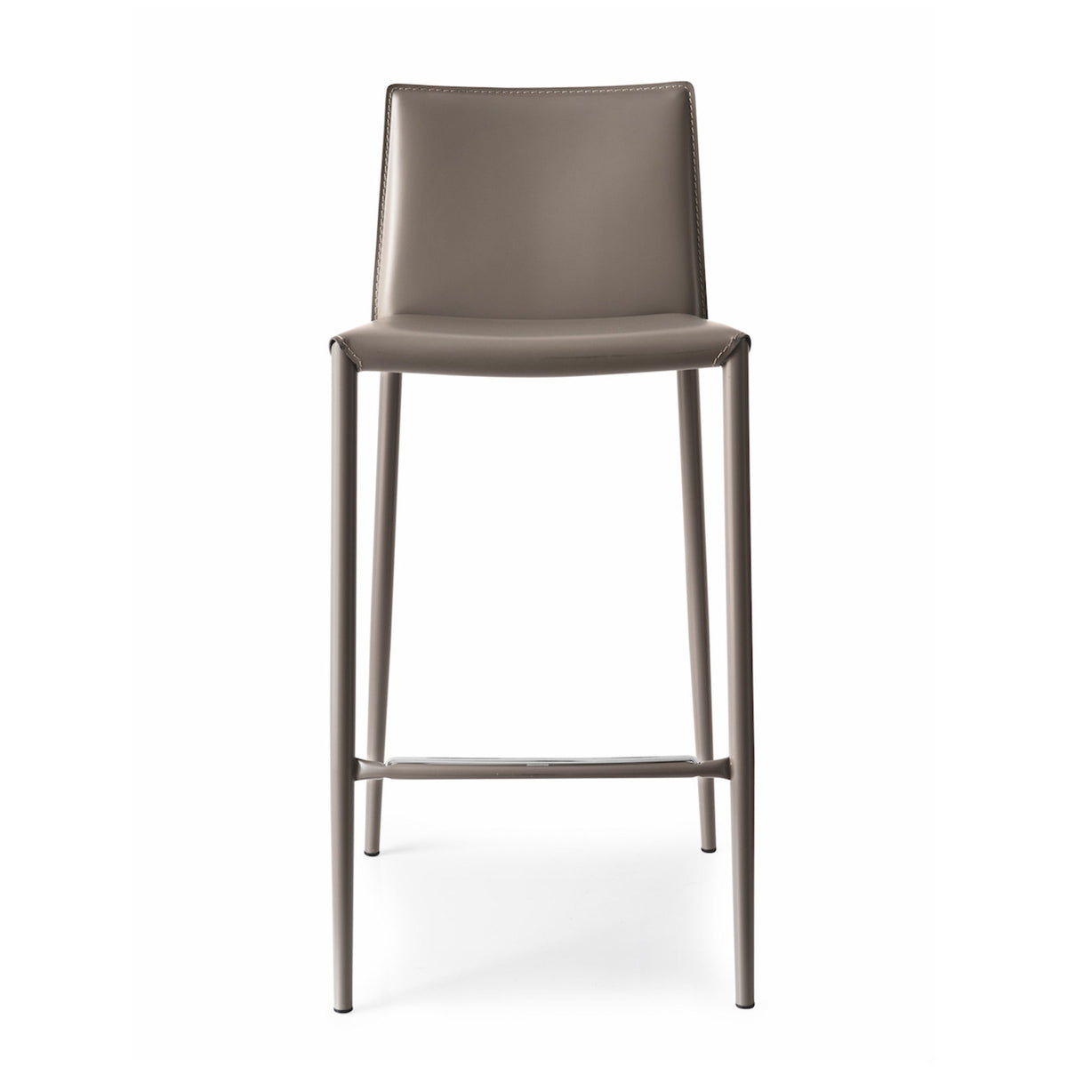 Counter Stool, Genuine Leather, Steel Frame, Matte Taupe