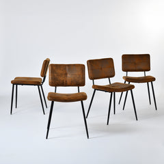 Side Chairs, Set of 4, Beige Polyester Blend, Black Metal Legs