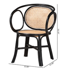 Dining Armchair, Handcrafted Rattan, Black and Natural Brown