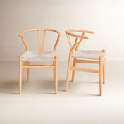 Side Chairs, Set of 2, Natural Beech Wood, Woven Rope Seat