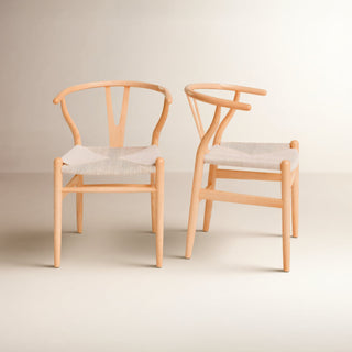 Side Chairs, Set of 2, Natural Beech Wood, Woven Rope Seat